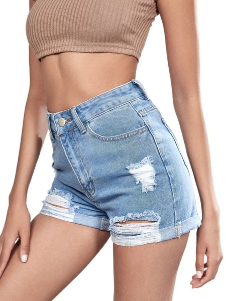 

high waist ripped frayed hem denim shorts t90p#, White;black