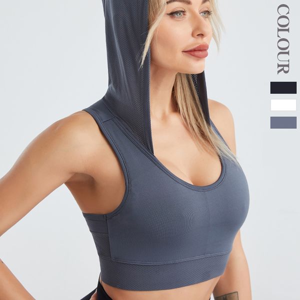 

yoga outfits cross border european and american lulu hooded running vest fast drying breathable underwear nude fitness bra female, White;red