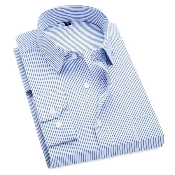 

plus size s to 8xl formal shirts for men striped long sleeved non-iron slim fit dress solid twill social man's clothing 220323, White;black