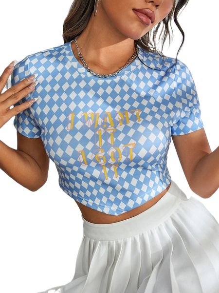 

x sticky geli plaid & slogan graphic hanky hem tee h3m0#, White