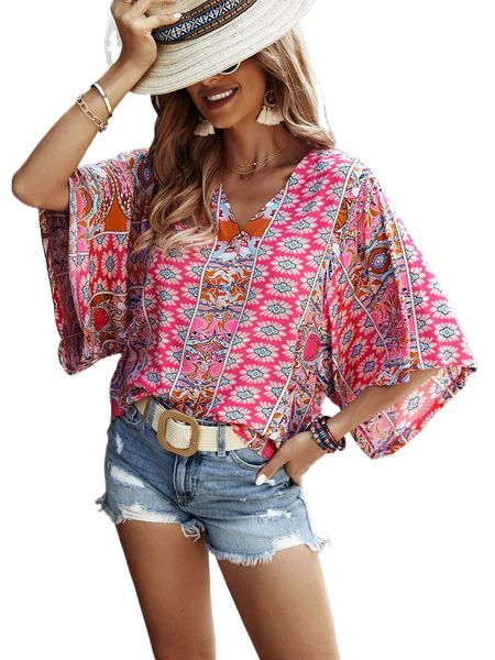 

all over print button front blouse u0vx#, White