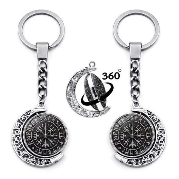 Keychains Vegvisir Viking Pirata Charms 360 graus girados da lua pendente Compass Keyring Keychain Titular para Keys MenKeyChains