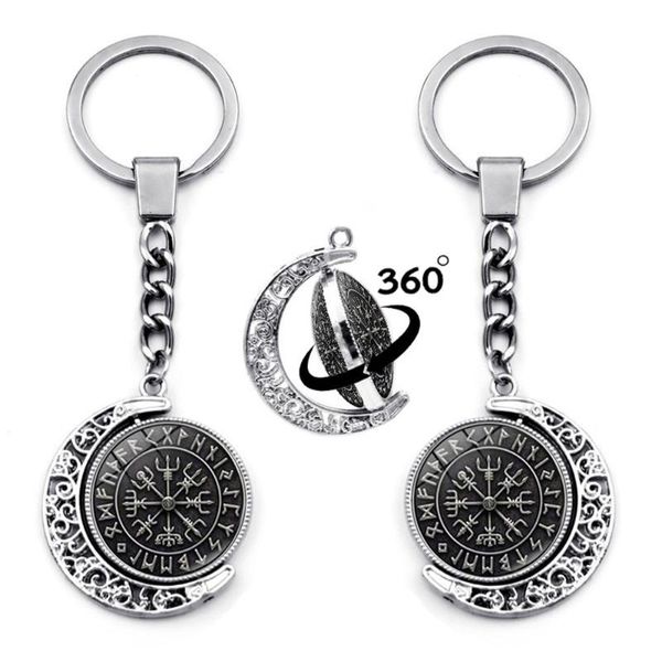 Anahtarlıklar Vegvisir Viking Pirate Charms 360 Derece Döndürülmüş Ay Kolye Pusula Keyasyon Anahtar Tutucu Anaheychains