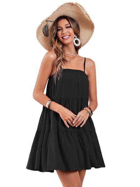 

solid ruffle hem cami dress a4rv#, Black;gray