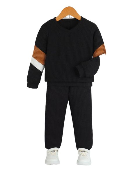 

toddler boys color block sweatshirt & sweatpants a9w8#, Black;white