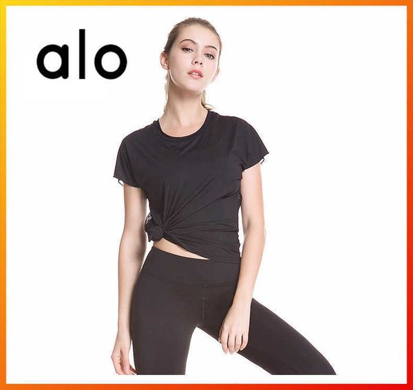 

alo yoga summer women's breathable t-shirt black and white mesh back short sleeve running fitness training 0852, White;red