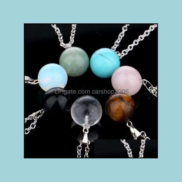 

pendant necklaces pendants jewelry fashion women gemstone rock crystal quartz chakra natural stone round ball charm lovers necklace drop d, Silver