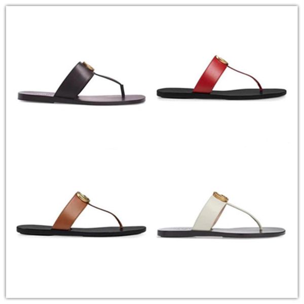 

2021 designer slides women flip flops leather sandal double metal black white brown slippers summer beach sandals with box size 36272a