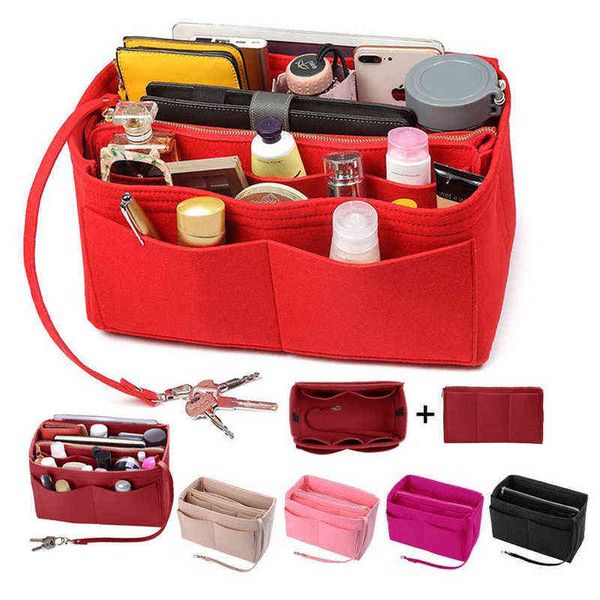 Организатор макияжа Vrouwen Draagbare Cosmetische Bag Vilt Insert voor handtas reizen innerlijke portemonnee meisje opslag Drop Dropping 220611