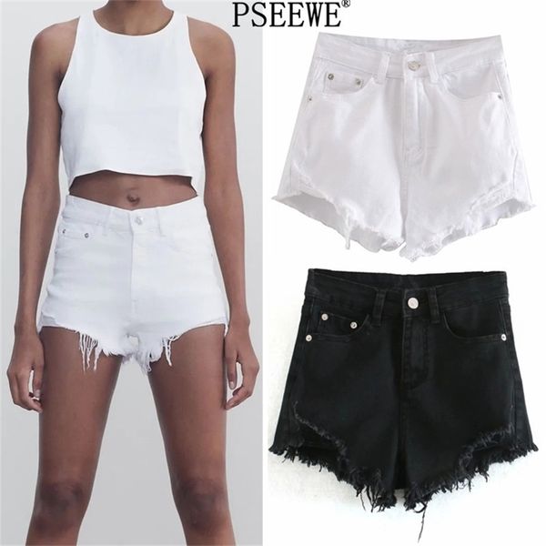 Shorts de verão Mulheres Branco Cintura Alta Denim Feminino Jeans Moda Desfiada Hems Casual Preto Calças Curtas Mulher 210519 W220322