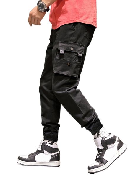 

men flap pocket cargo pants s90u#, Black
