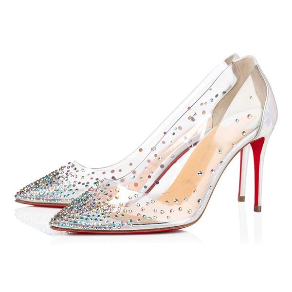 

fashion red bottoms pumps sandals summer women luxury degrastrass 85 mm lady closed rhinestone wedding party high heels pointed toes sandal, Black