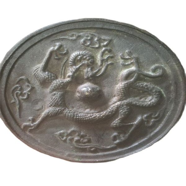 

china old bronze old feng shui bronze mirror dragon, Black