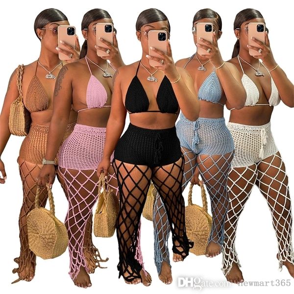 2022 sommer Designer Frauen Aushöhlen Trainingsanzüge Perspektive Zwei Stück Hosen Set Strand Stil Fischernetz Haken Sexy Anzug Kleidung