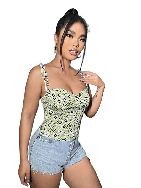 

sxy allover geo print knot shoulder cami 01me#, White