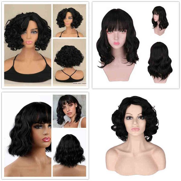 

short curly wigs women party cosplay costume natural black heat resistant synthetic hair wig 220622