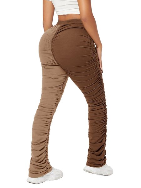 

two tone drawstring waist ruched stacked sweatpants w7kw#, Black;white