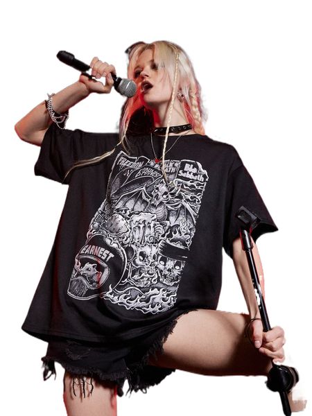 

romwe x jrart punk rock letter skull graphic tee 26m8#, White