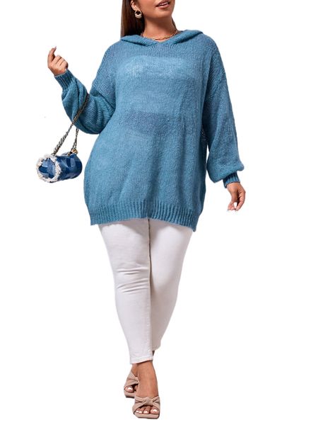 

plus drop shoulder hooded sweater q0mc#, Black