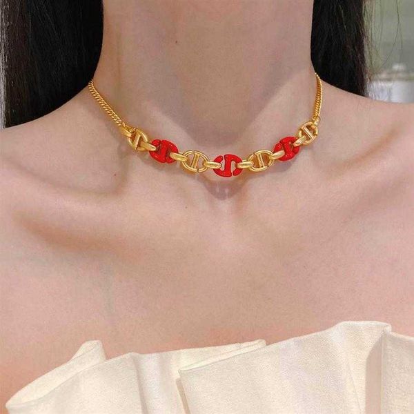 

2022 quality charm bracelet and necklace red enamel color for women wedding jewelry gift have box ps4772323z, Silver