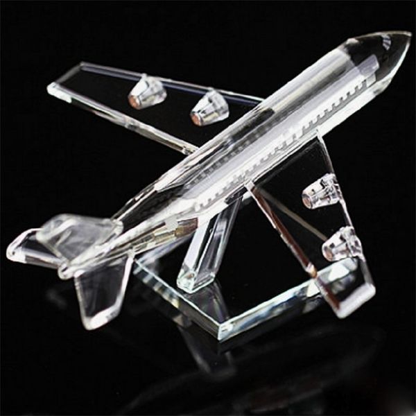 Bellissimo modello di aeroplano di cristallo in miniatura aereo di vetro aereo artigianato ufficio decorazione della casa regalo di Natale T200703