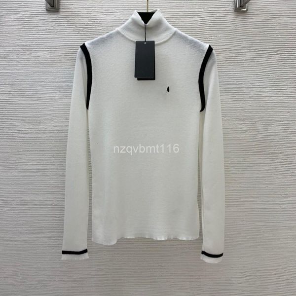 

women's knits & tees autumn and winter soft comfortable fabric embroidered lettered contrast edge half high collar bottomed sweater, White