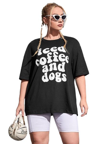 

plus letter graphic drop shoulder tee z6ej#, Black