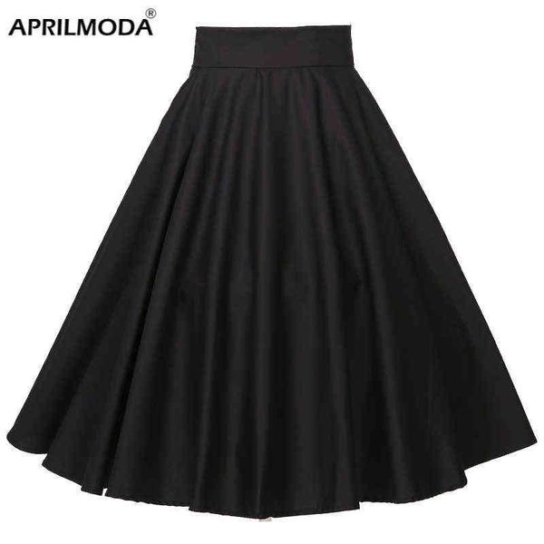 

2022 rockabilly dance cotton midi skirts womens party clothing club wear full circle long skater black red plus sizes 4xl y220426