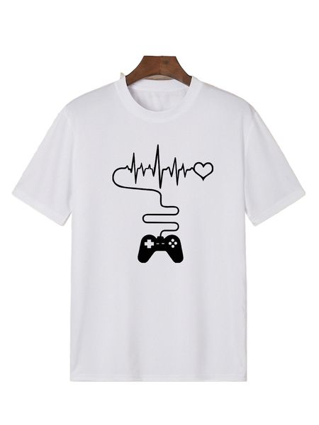 

men gamepad and heart print tee 19wg#, White;black