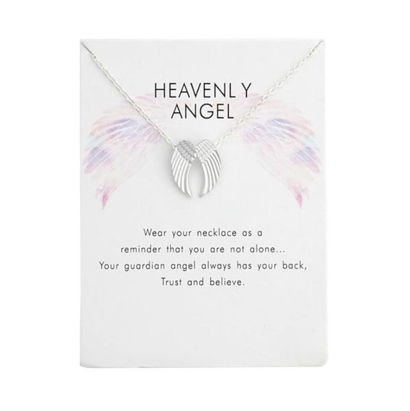 Klassische Angel Wings Pendell Halskette für Mann Frauen Edelstahl Gutes Detail Modeschmuck mit Papierkarte