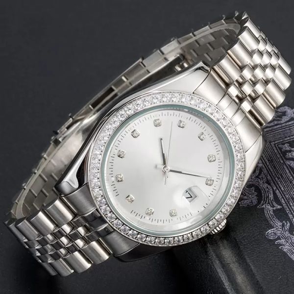 

2022 men's automatic mechanical watch classic style 41mm full stainless steel strap diamond watch sapphire super luminous, Slivery;brown
