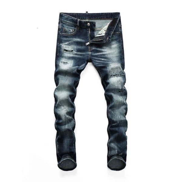 

men's jeans fashion four seasons hole patch scraped slim fit feet washed personalized fashion men's denim pants o8e6, Blue