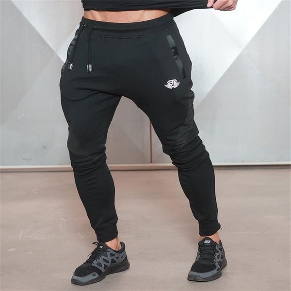 

new gold medal fitness casual elastic pants stretch cotton men 's pants body engineers jogger bodybuilding pants244s, Black