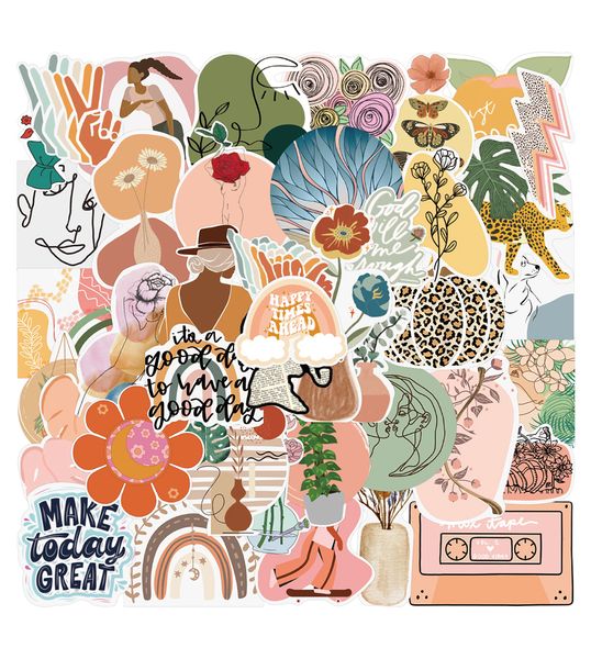 

50pcs ins french art graffiti pop stickers aesthetic waterproof for water bottle phone case lapscrapbook diy diary decals