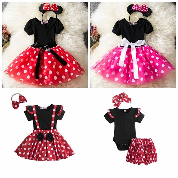 Baby-Mädchen-Kleider, gepunktetes bedrucktes Prinzessinnenkleid mit Stirnband, Kinder-Neujahrs-Performance-Kleidung, Kinderbekleidung, Kostüm, Boutique-Kleidung B8246