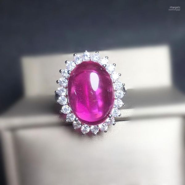 Кластерные кольца Ruby Oval Style Большое блестящее кольцо на ювелирные изделия 11ct Gemstone 925 Серебряное серебро Fine T2061819 Rita22