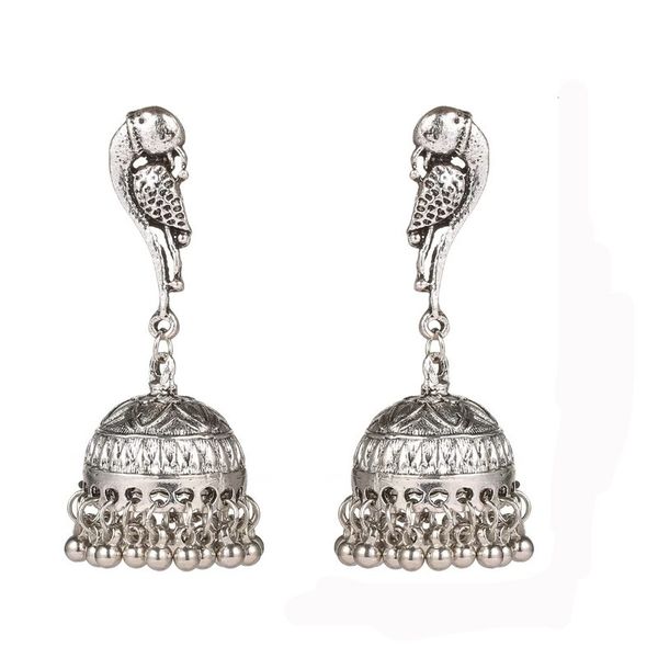 

women's vintage ethnic silver color indian earrings boho jewelry retro bell tassel carved ladies jhumka dangle earrings hangers