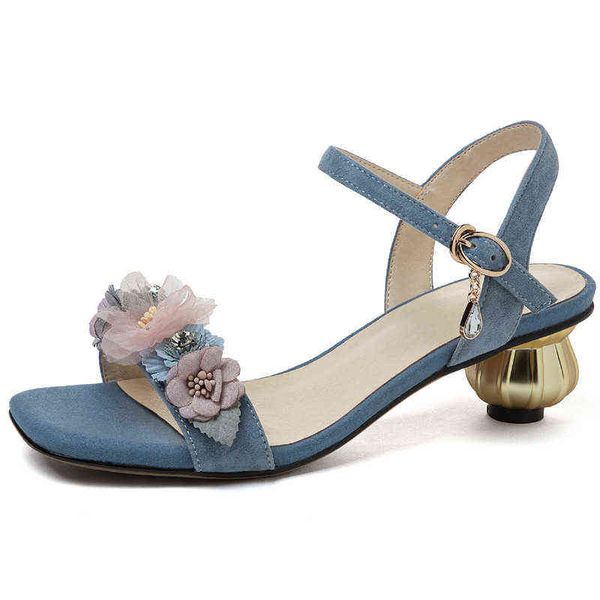 

sandals mode zoete bloemen vrouwen sandalen suÃ¨de zomer schoenen vierkante teen gesp medium hakken elegante partij kantoor vrouw 220427, Black