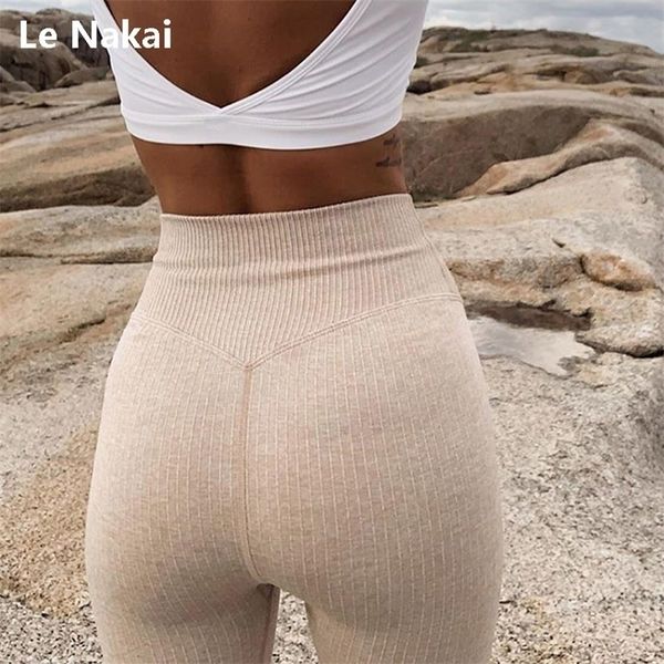 

high waist ribbed seamless gym leggings for women yoga running tights gym legging workout fitness pants sports clothing y200529, Black