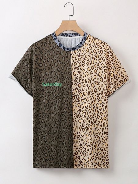 

men leopard & letter graphic tee p9qq#, White;black