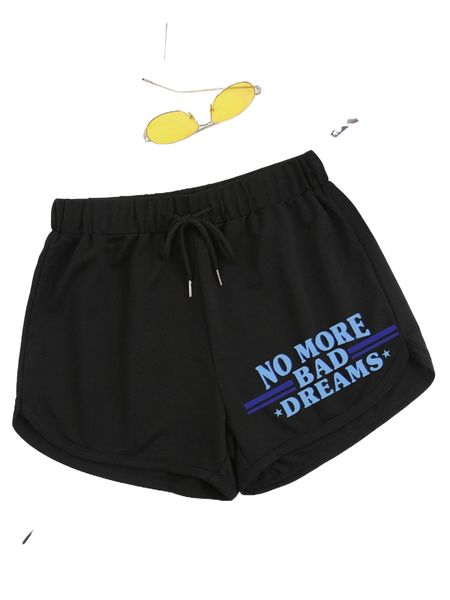 

star & letter graphic drawstring waist shorts 63tc#, White;black