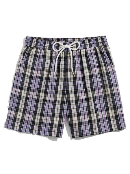 

romwe guys plaid drawstring shorts n0ib#, White;black