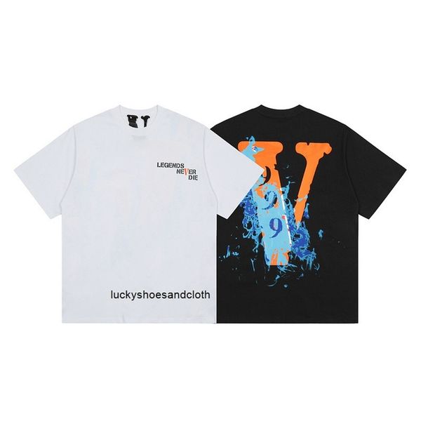 

vlones men's t-shirts fashion vlones x juice wrld 999 co branded wave print large v short sleeve t-shirt men and women loose hip hop, White;black