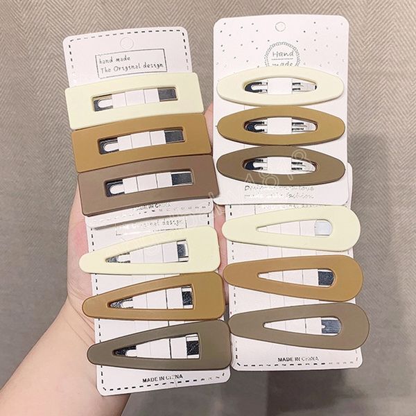 

3pcs/set designer plastic hair clips sets women girls simple milk tea color metal hairpin set for kids cute hair accessories, Slivery;white