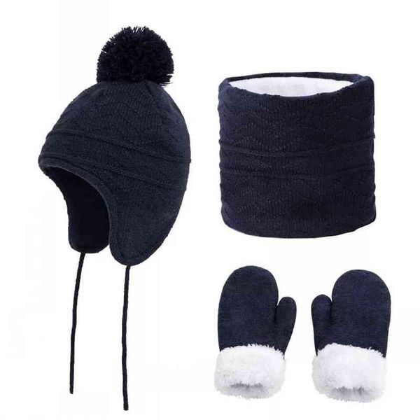 

boy children winter hat scarf gloves set ear valve beanie fleece warm autumn skiing outdoor knitted thermal warm hat for toddler baby l22072, Yellow