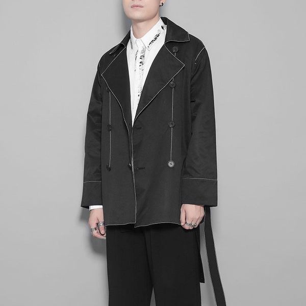 Giacche da uomo Original Men's Fall Wear Black Hong Kong Style Personality Line Button Stitching Casual Windbreaker Jacket Coat Men'sM
