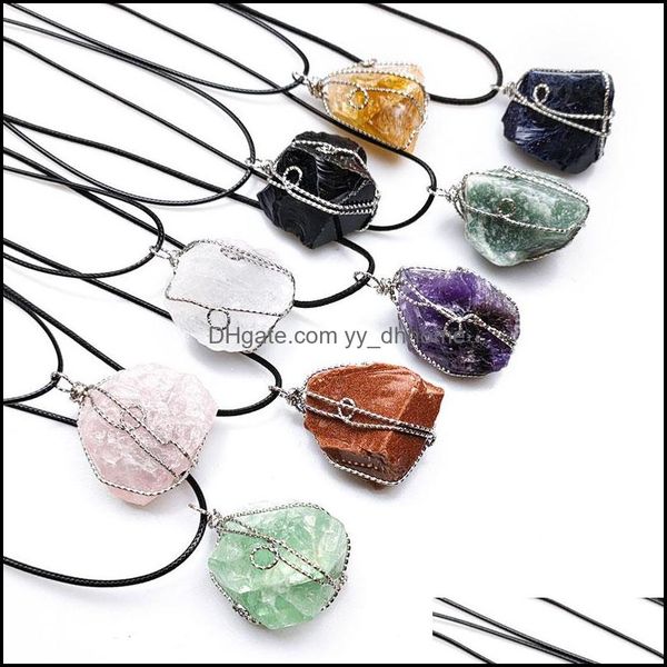 

pendant necklaces pendants jewelry irregar natural crystal stone wire wrap with chain for women girl f dh4ut, Silver