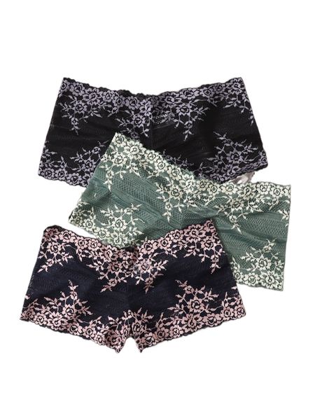 

3pack floral lace shortie n49a#, Black;red
