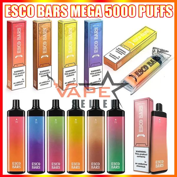 Esco Bars Mega 5000 Puffs Penna Vape usa e getta E Sigaretta con batteria ricaricabile 600mAh 14ml Pod preriempito Bobina di rete Kit di ricarica usa e getta