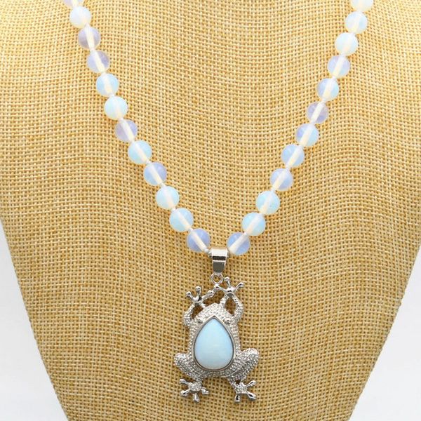 

frog 8mm beautiful natural white opal round beads gems pendant necklace 18 &quot, Silver